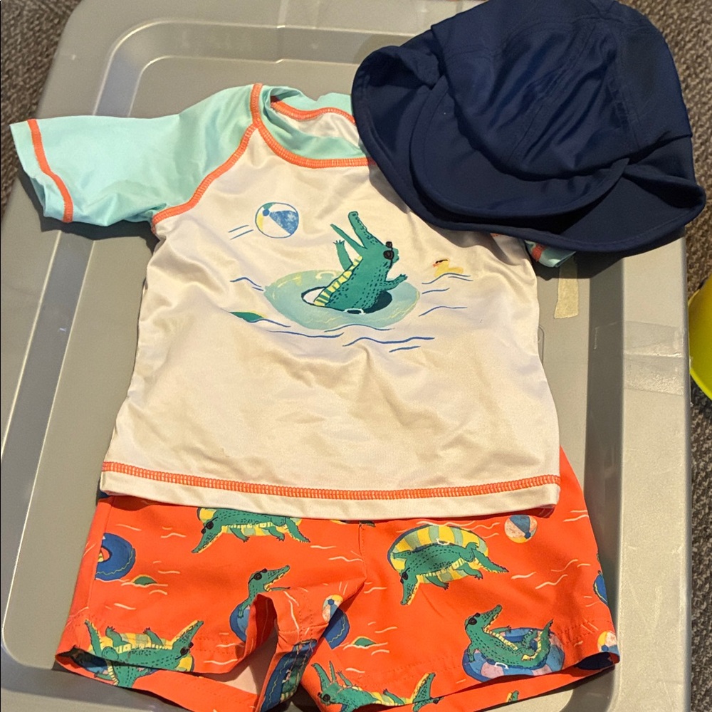 Wonder Nation Crocodile Print Rashguard Set - Aqua, Orange, Navy
